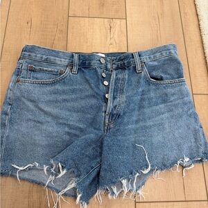 Agolde Medium Blue High-Rise Distressed Denim Shorts